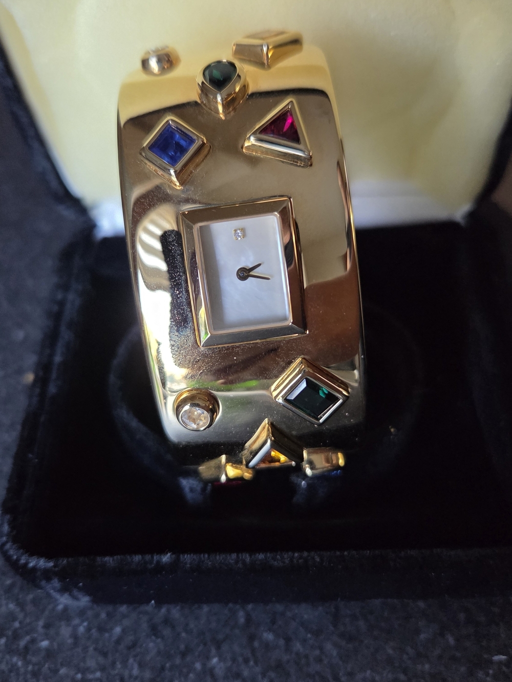 Franklin Mint Bob Mackie " Mardi Gras" Gold Tone Multi-Gem Cuff Watch